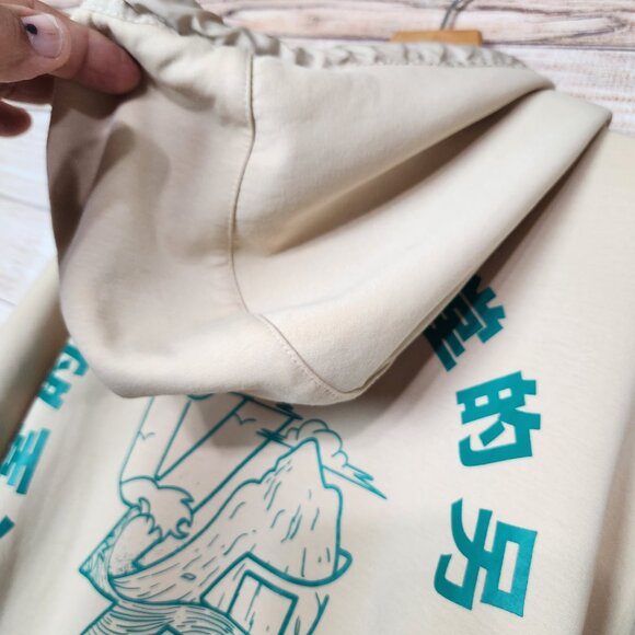 YoungLA Hoodie Sweatshirt Men's Medium Cream 521 Goat Graphic Spell Out Logo - Picture 16 of 16